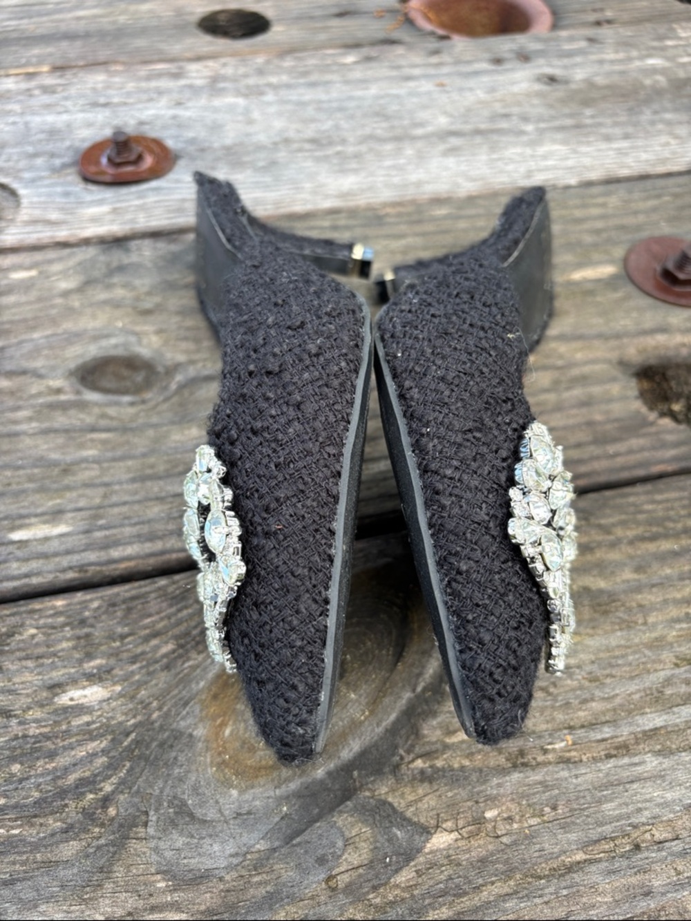 Crown & Ivy Women’s Sz6.5M Black Pointed Toe Mule with Crystal Buckle#317 - Picture 8 of 11